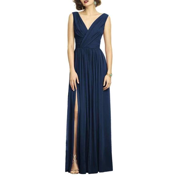 Dessy Collection Midnight Blue Sleeveless Draped Chiffon Maxi Dress 8/Small NWT - Picture 1 of 13